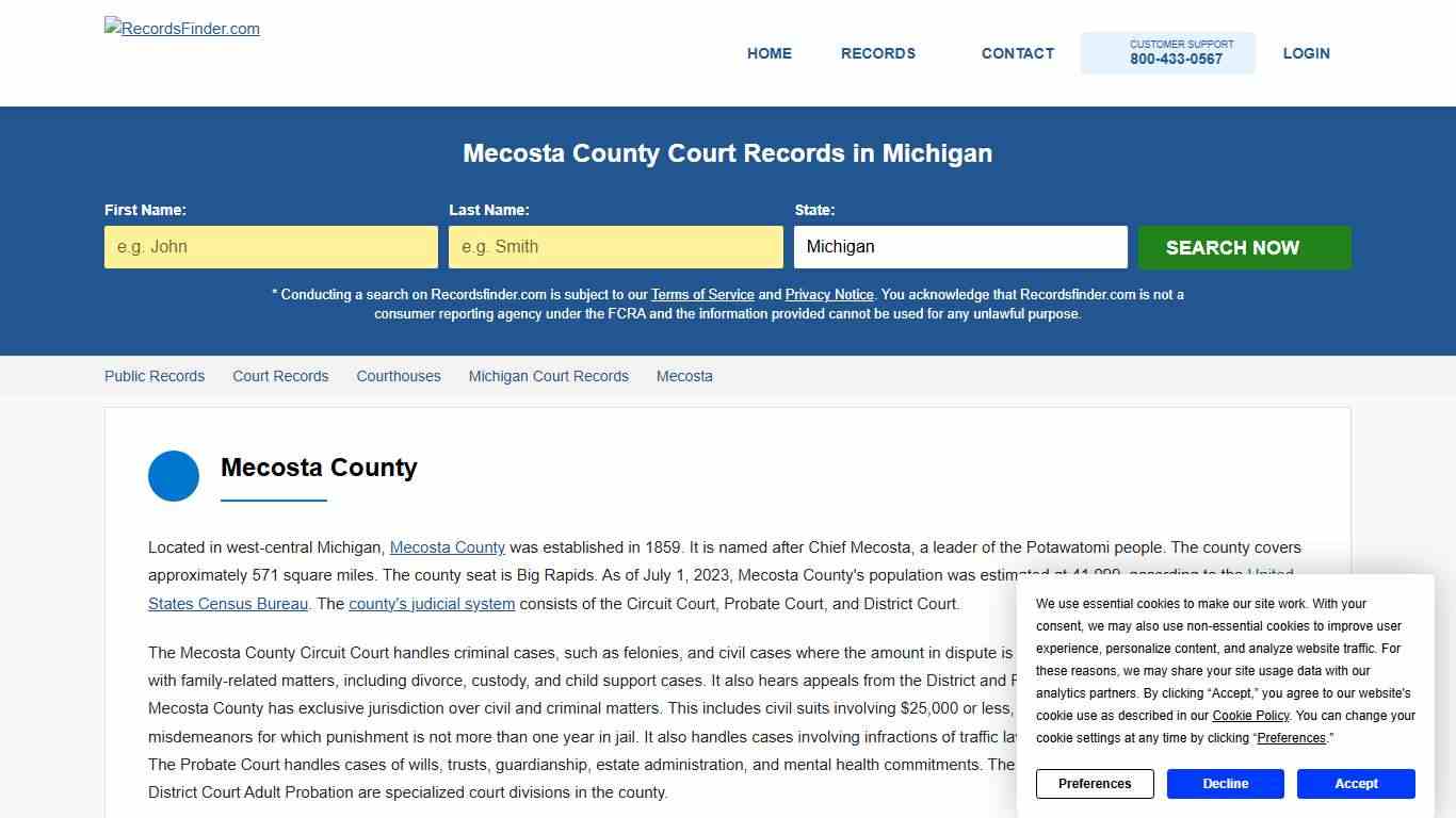 Search Mecosta Court Records & Courthouses, Michigan MI